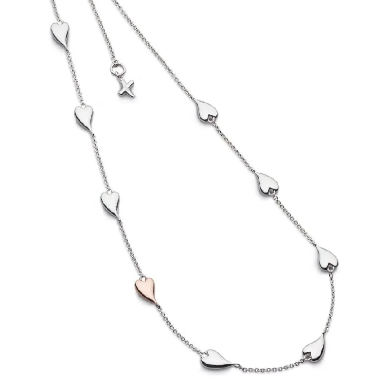 ladies silver necklaces iolite stones -Silver & Rose Gold Plated Desire Kiss Blush Heart Station Necklace