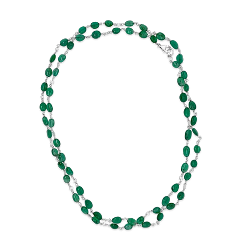 minimalist black necklaces for women -Emerald Bead & Round Diamond Necklace