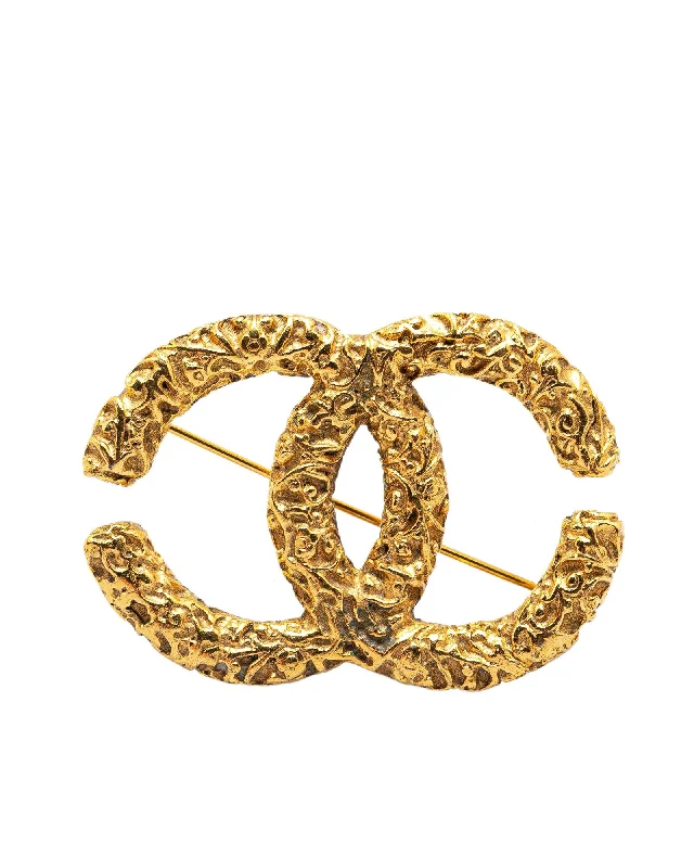 gold spiral brooch for women -Gold Plated Elegant CC Brooch