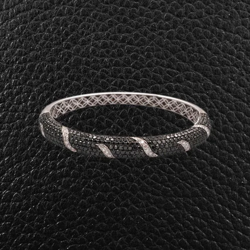 ladies rose gold bracelets hearts -Black & White Diamond Bangle Bracelet