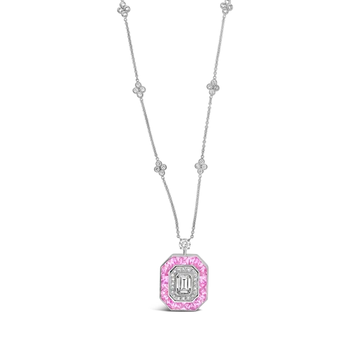 floral texture necklaces for women -Diamond & Pink Sapphire Necklace