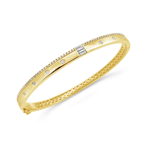 ladies silver bracelets fluorite stones -Diamond & Yellow Gold Bangle