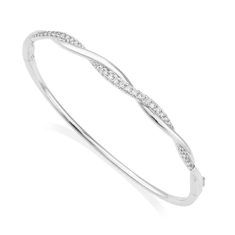 knot design bracelets for women -18ct white gold twisted top diamond claw set bangle