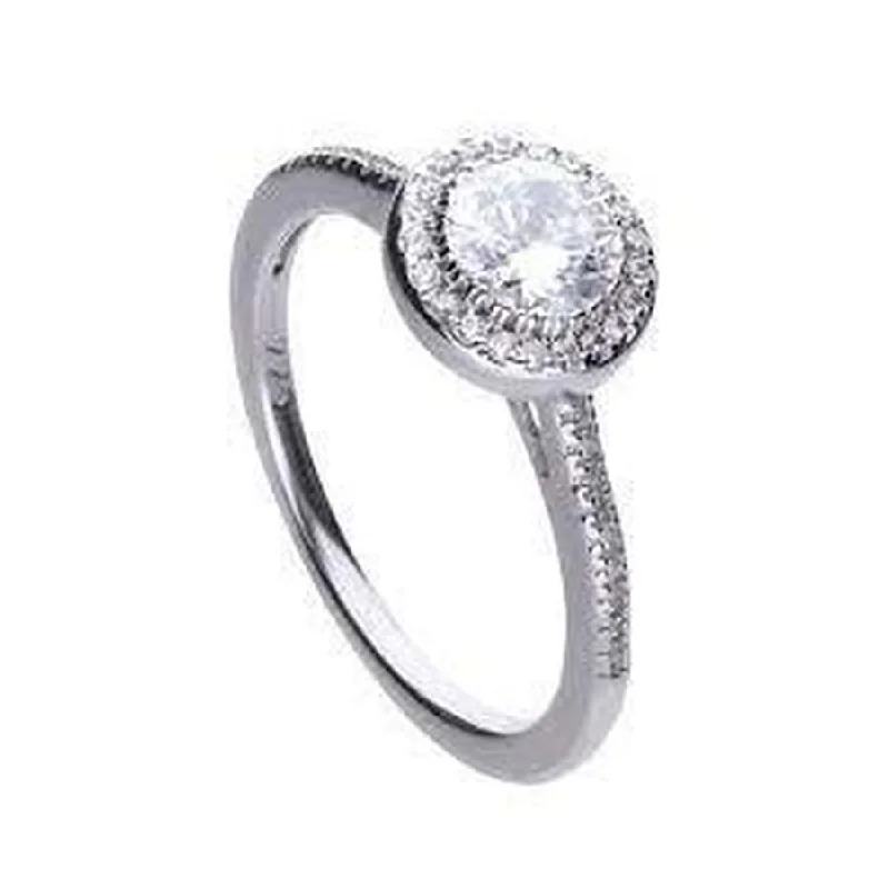 Ladies blossom charm rings -Silver Cubic Zirconia Set Halo Cluster Ring, size J 1/2