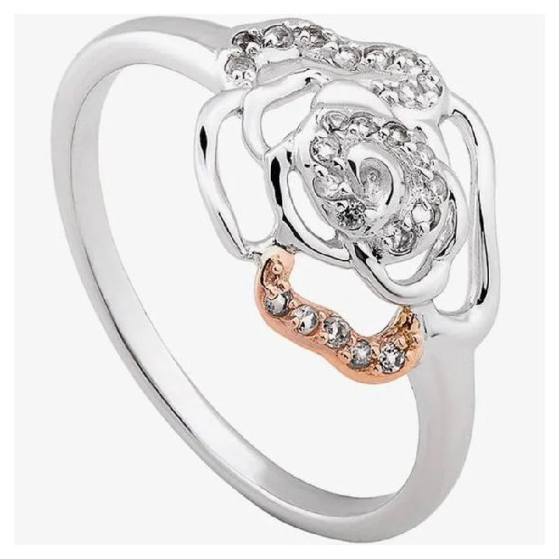 Ladies sphere orbit rings -Silv+9ct Rose Gold Royal Roses Wht Top Ring