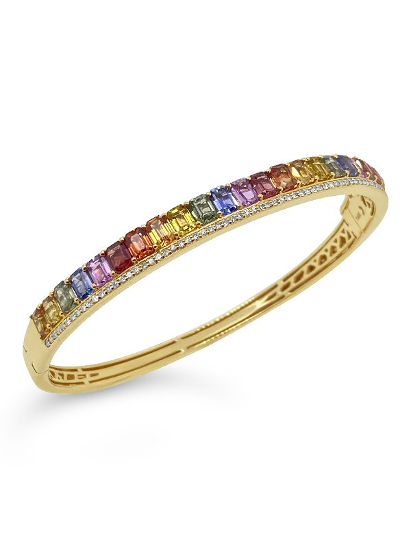 vintage bracelets for women retro design -Rainbow Sapphire & Diamond Bangle Bracelet