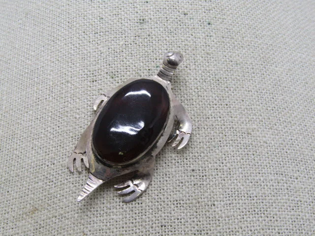 ladies silver brooch ruby stones -Vintage Sterling Taxco Turtle Brooch, Brown Tortoiseshell, 2.25", Mexico, 1970's