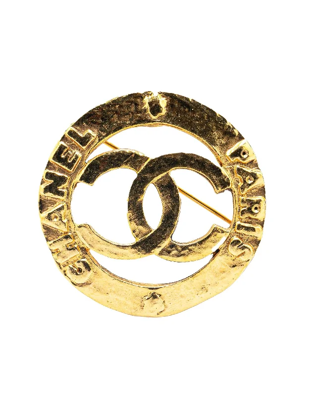 statement brooch for women bold look -Gold Plated Round Brooch with CC Design