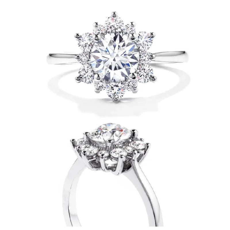 Ladies glowing shimmer rings -18ct White Gold Lady Di Round Brilliant Cut Diamond Cluster Ring