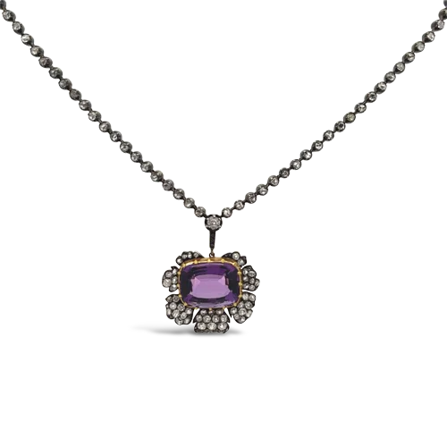 ladies chunky necklaces statement design -Amethyst & Diamond Flower Necklace