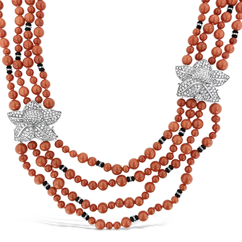 twisted chain necklaces for women -Coral, Diamond & Onyx Necklace