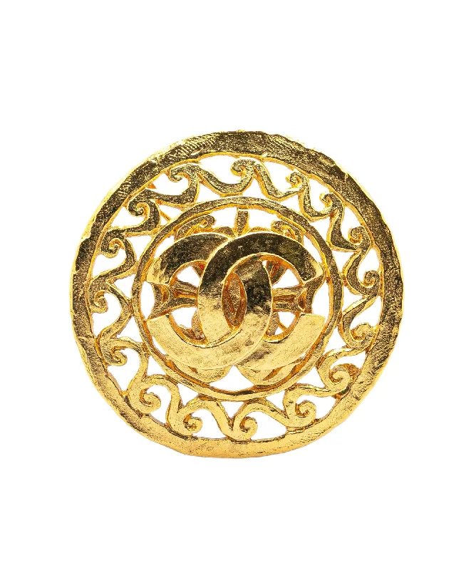 ladies brooch with diamond accents -Gold Plated Metal Brooch with Back Pin Closure