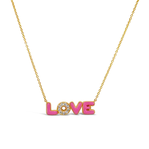 premium platinum necklaces for women -Diamond & Enamel LOVE Necklace