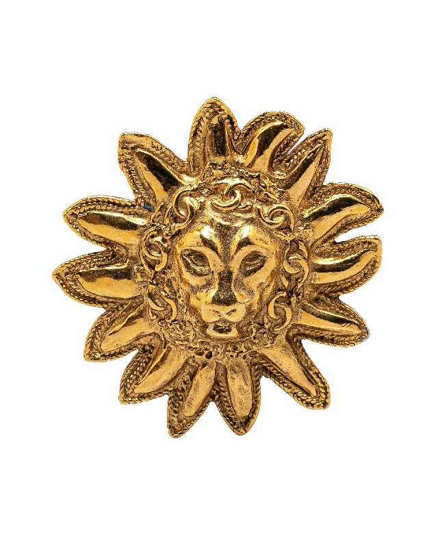 ladies gold brooch tree motifs -Gold Plated Lion Pin Brooch with Back Pin Closure