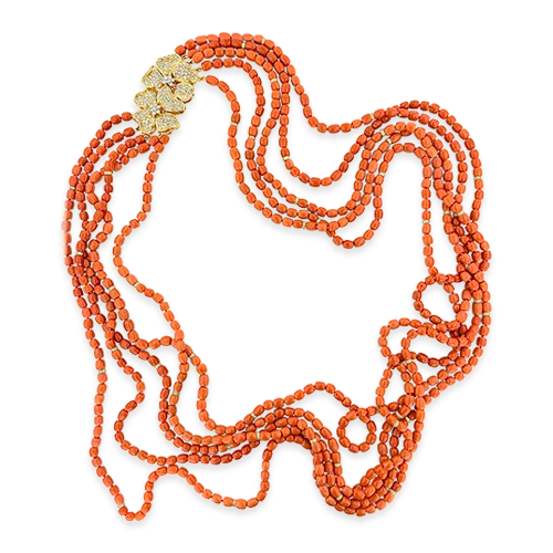 ladies hammered gold necklaces -Coral Bead & Diamond Necklace