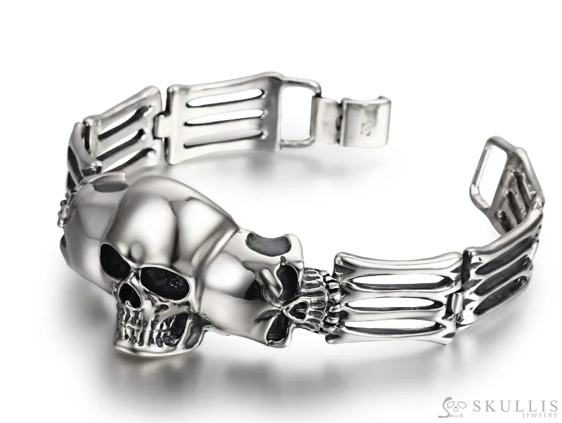 ladies yellow gold bracelets daily -925 Sterling Silver Skull Bracelet