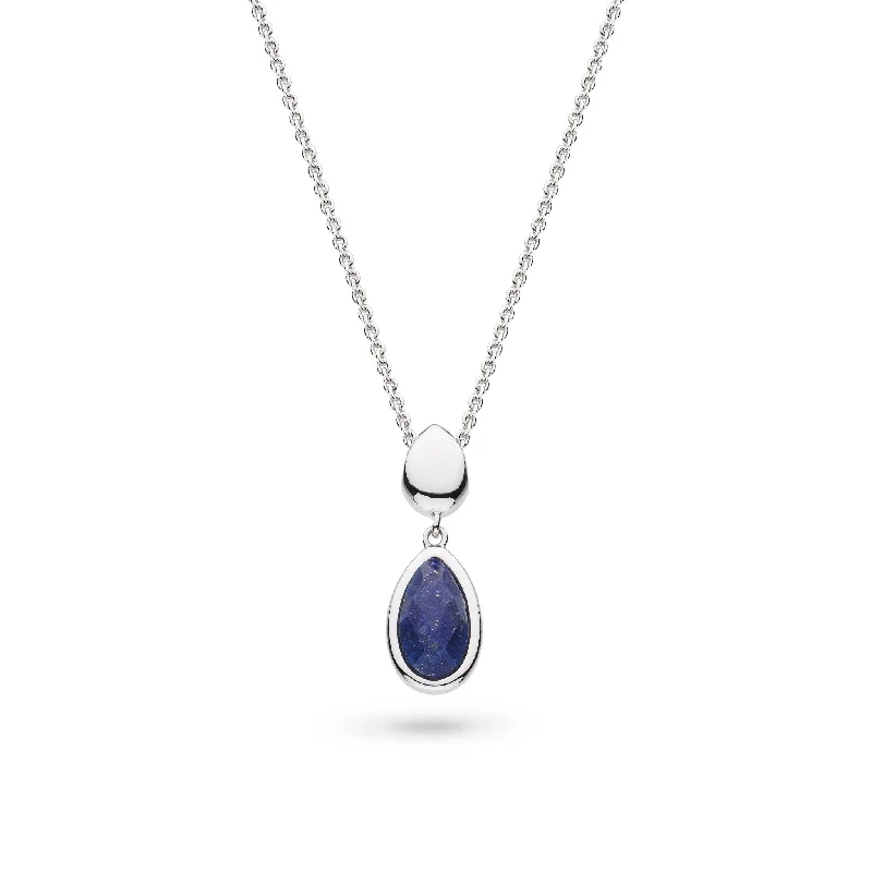 rose gold hexagon necklaces for women -Silver Coast Pebble Azure Lapis Lazuli Set Duo Droplet 18" Necklace