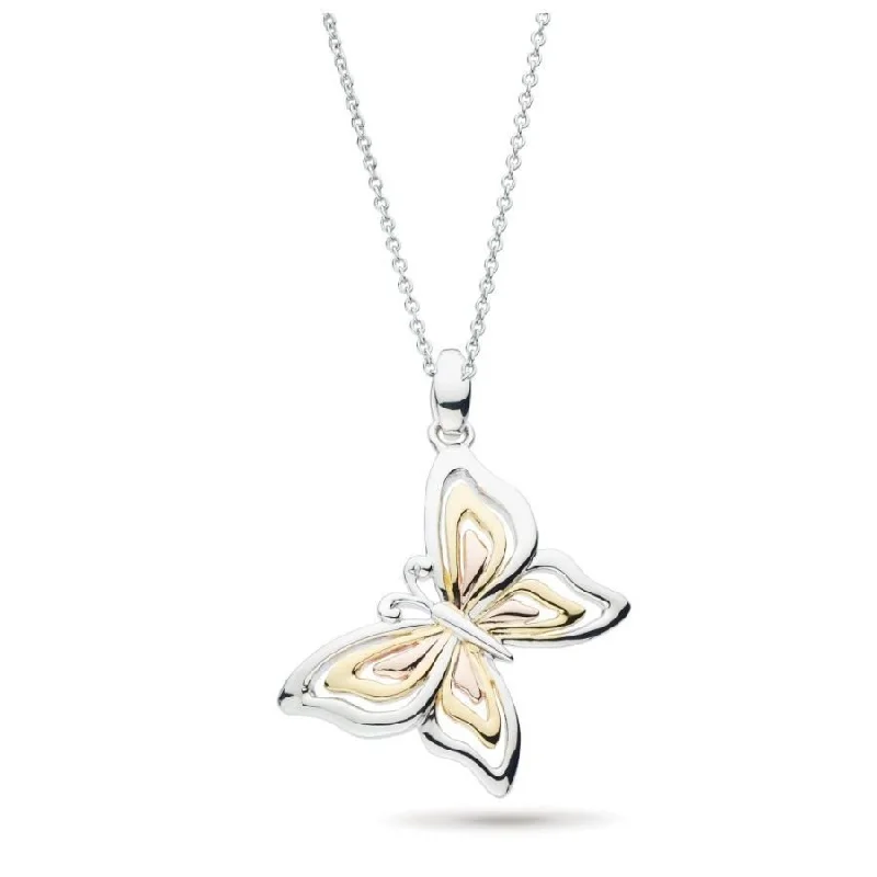 ladies white gold necklaces beads -Silver & Yellow Gold Plated Blossom Flyte Butterfly Necklace