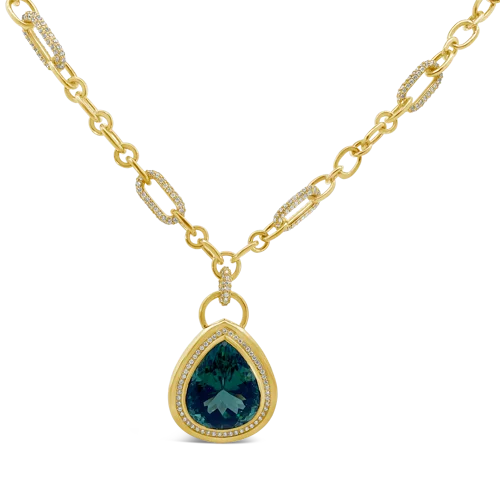 matte silver necklaces for women -Green Tourmaline & Diamond Necklace