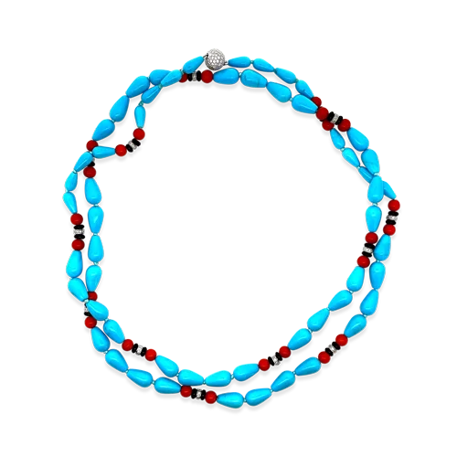 layered bead necklaces for women -Turquoise, Coral & Diamond Necklace