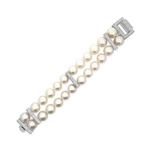 striped texture bracelets for women -South Sea Pearl & Diamond Bracelet