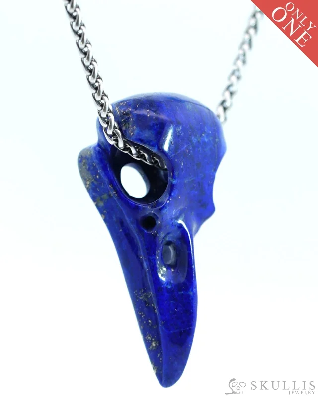 ladies white gold necklaces elegant -Gem Raven Skull Pendant Necklace of Lapis Lazuli Crystal Raven Pendant - 9800126