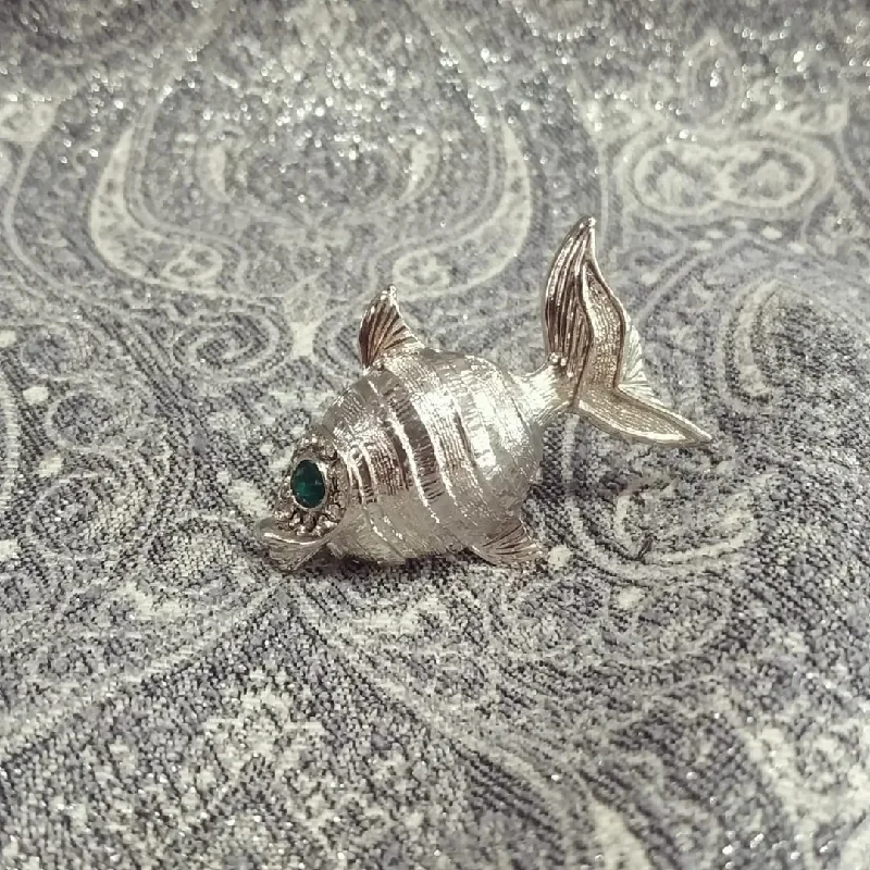 ripple texture brooch for women -Vintage Silver fish brooch