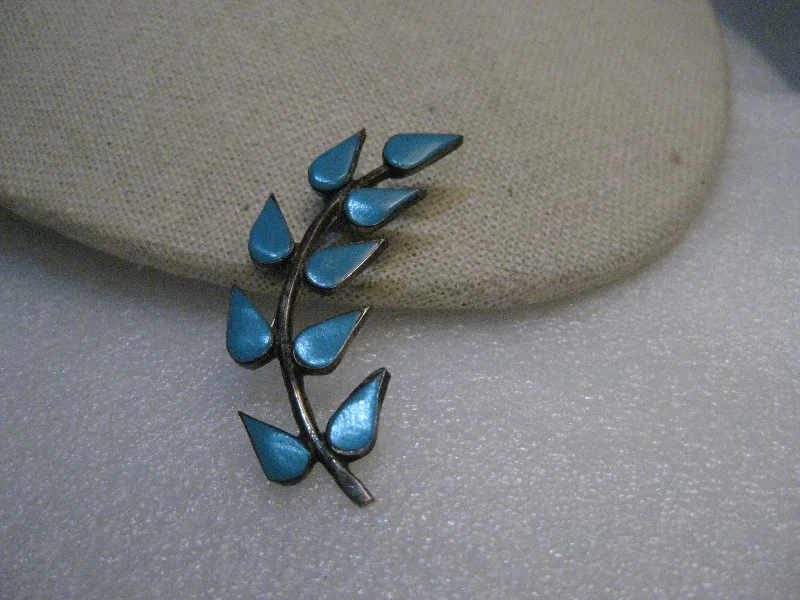 ladies silver brooch emerald stones -Vintage Southwestern Sterling Turquoise Brooch, Branch/Leaves, 2" Long, signed