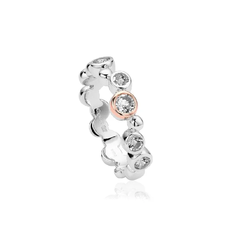 Ladies flowing boho rings -Silver & 9ct Rose Gold Celebration White Topaz Set Ring