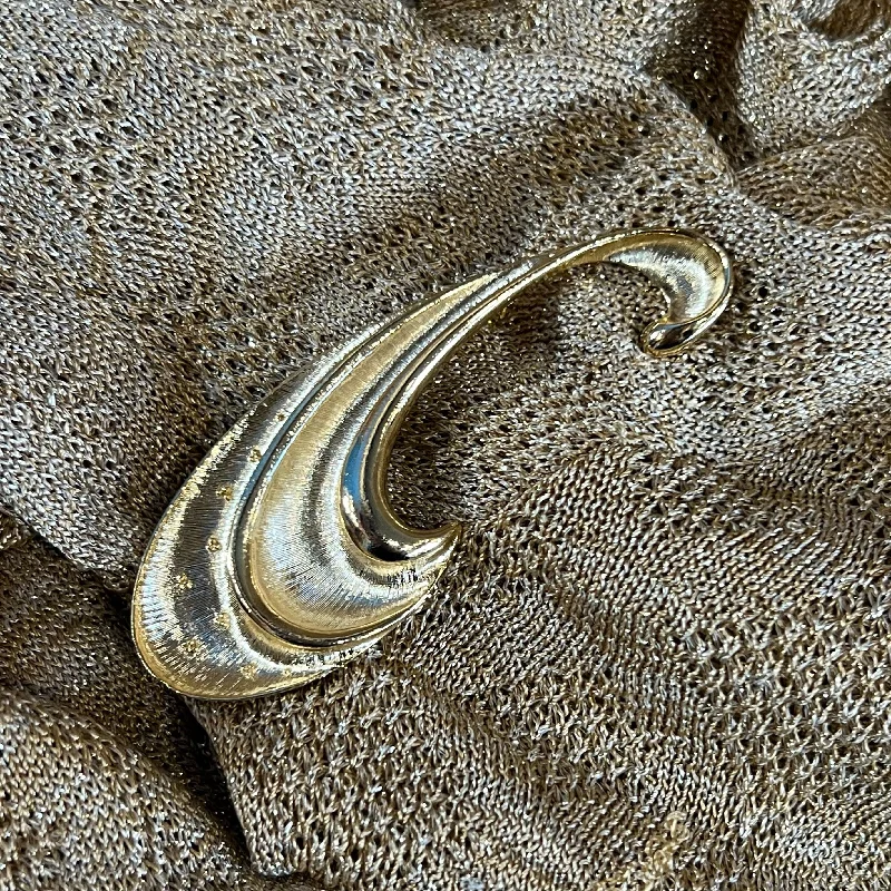 ladies tassel brooch party style -Large Gold Swirl Vintage Brooch 1970s