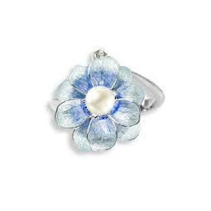 Ladies zest sparkle rings -Silver & Enamel Pearl Set Blue Floral Ring