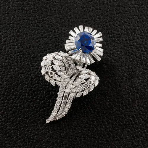 stylish silver brooch for women online -Sapphire & Diamond Cartier Flower Brooch