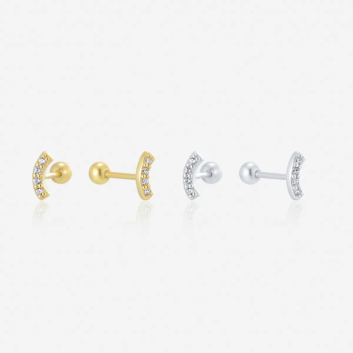 Light charm earrings -1 Pair Casual Simple Style Geometric Inlay Sterling Silver Zircon 14K Gold Plated Ear Studs