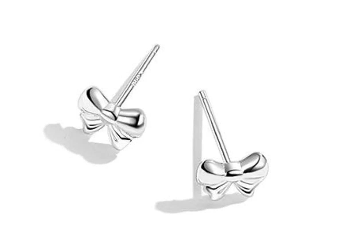 Gn0748 Silver Zirconium Bow Stud Earrings