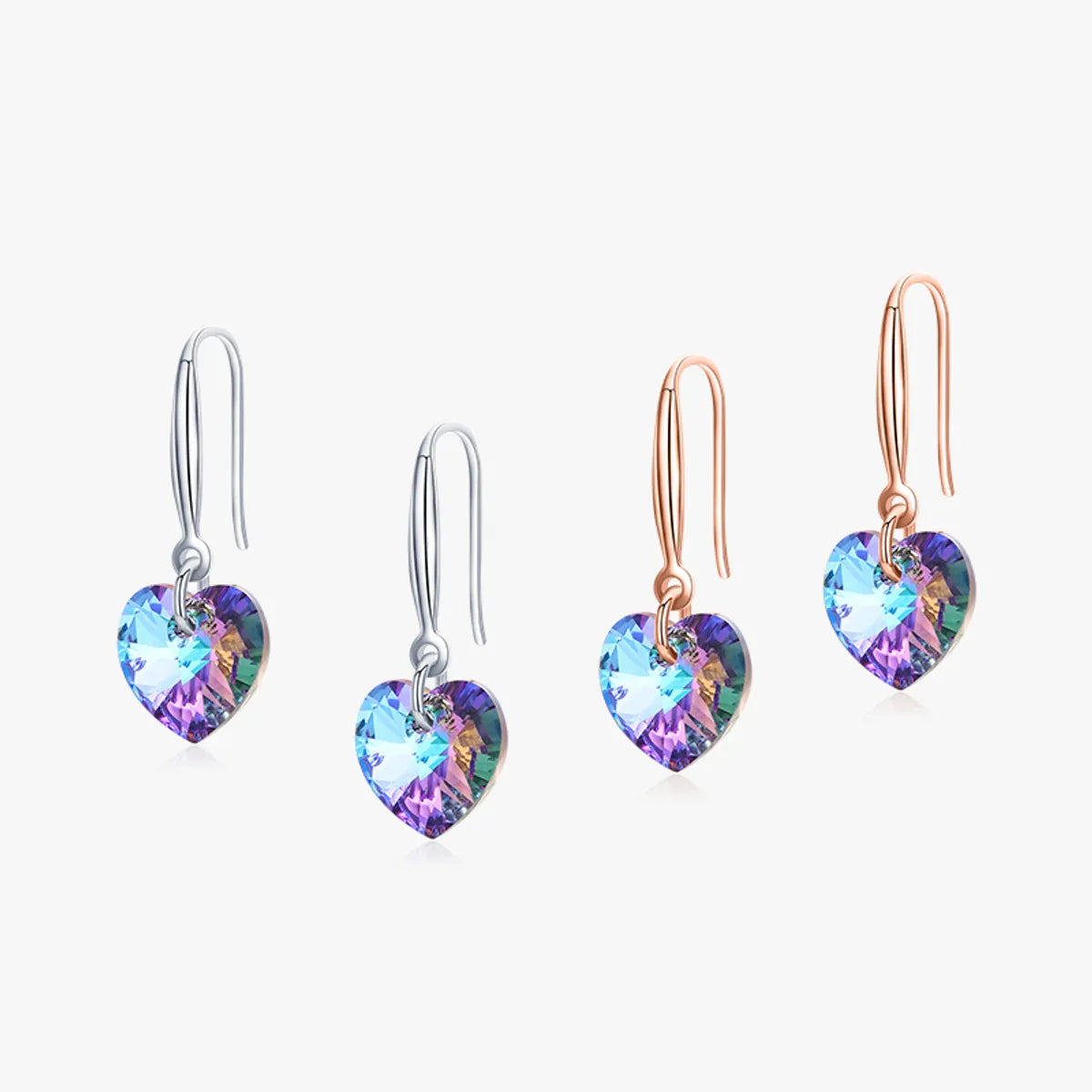 Shiny gloss earrings -1 Pair Shiny Heart Shape Sterling Silver Plating Inlay Crystal Rose Gold Plated Rhodium Plated Drop Earrings