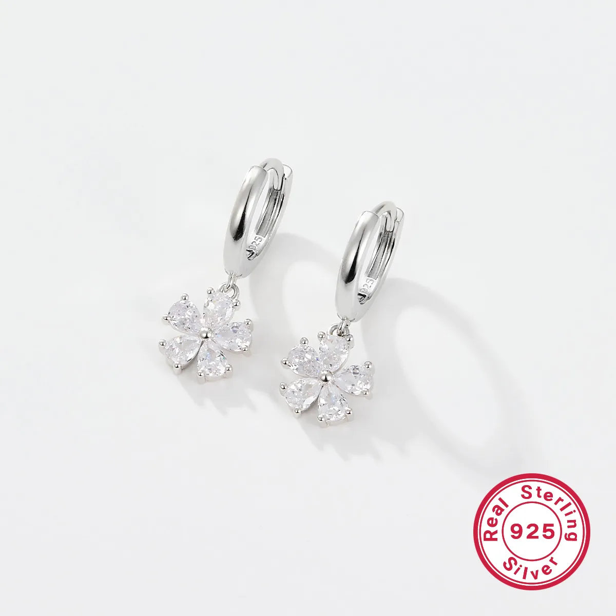 Wild spirit earrings -1 Pair Simple Style Flower Plating Inlay Sterling Silver Zircon White Gold Plated Drop Earrings