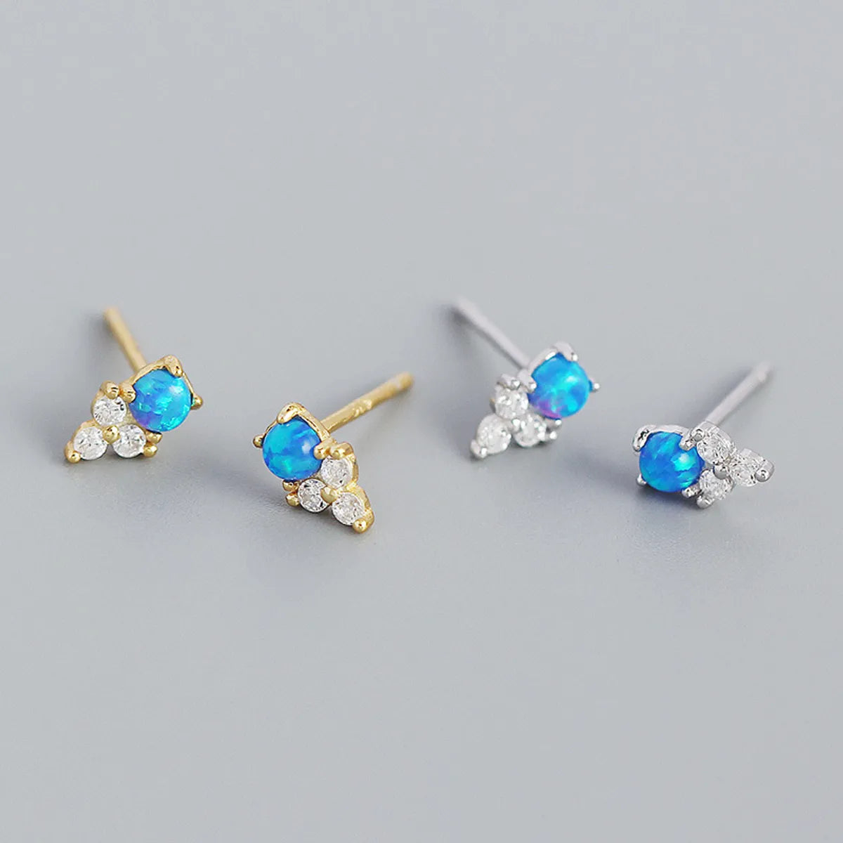 Night flair earrings -Yhe0385 Europe And America Cross Border S925 Silver Ins Geometric Inlaid Stone Blue Opal Twin Versatile Earrings Female