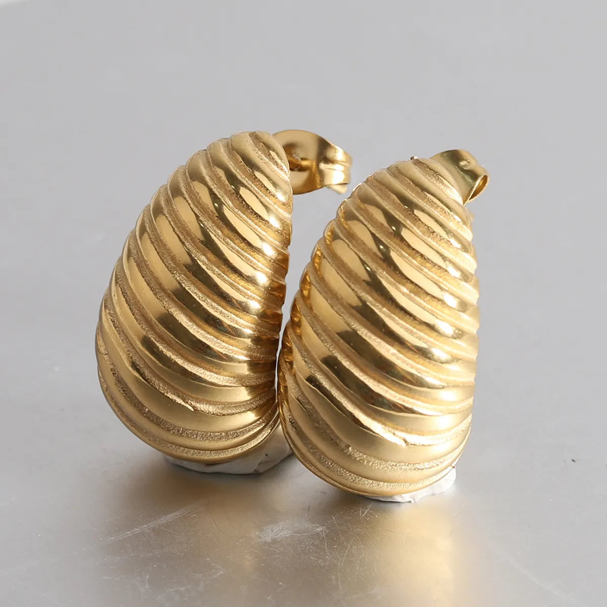 Loose dangle earrings -1 Pair Simple Style Stripe Water Droplets Plating Stainless Steel 18k Gold Plated Ear Studs