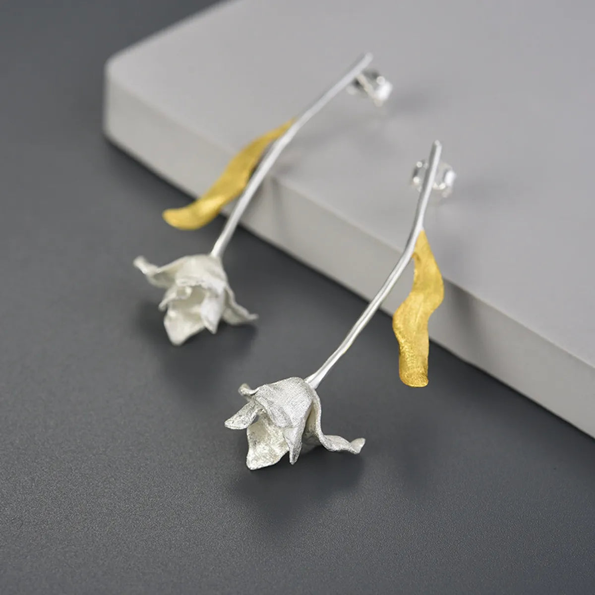 Firm weight earrings -1 Pair Sweet Simple Style Leaf Flower Plating Sterling Silver Drop Earrings