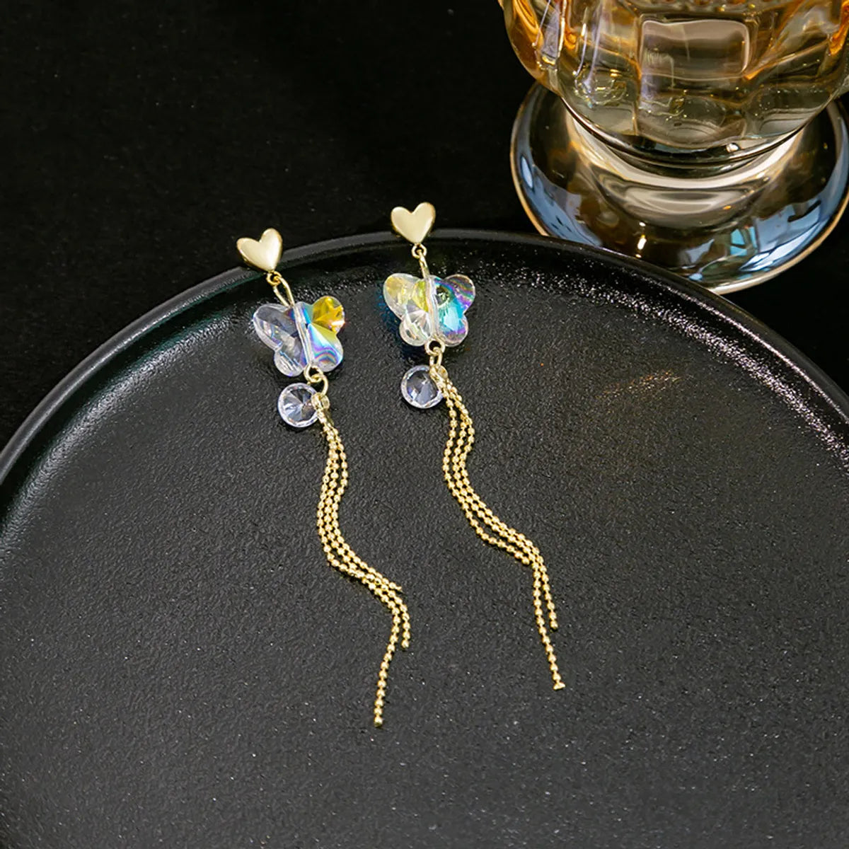 Hazy glow earrings -1 Pair Modern Style Sweet Flower Butterfly Inlay Alloy Opal Drop Earrings