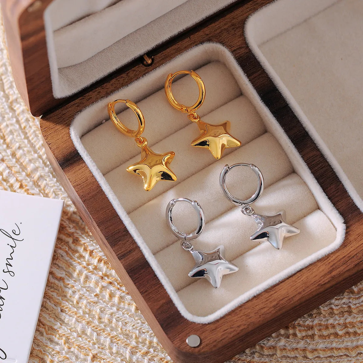 Pulse gleam earrings -1 Pair Elegant Lady Streetwear Pentagram Copper 18K Gold Plated Drop Earrings