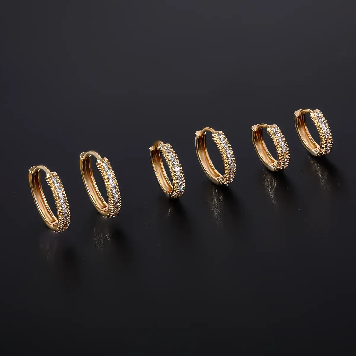 Fresh style earrings -1 Pair Casual Simple Style Shiny Round Plating Inlay Copper Zircon Gold Plated Hoop Earrings