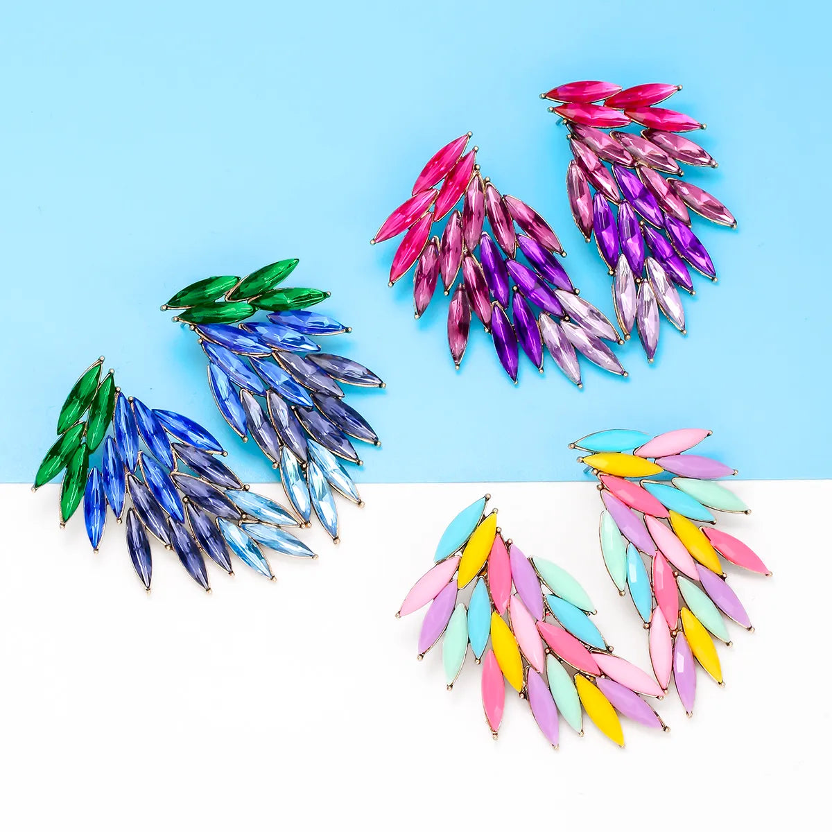 Happy sparkle earrings -Elegant Luxurious Feather Wings Alloy Inlay Glass Stone Women's Ear Studs