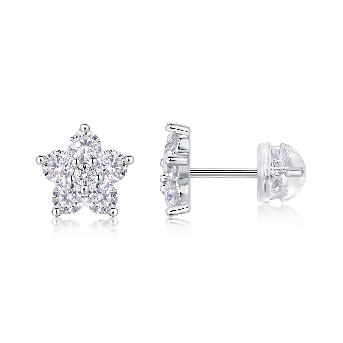 Sapphire gleam earrings -1 Pair Sterling Silver Moissanite Star Ear Studs