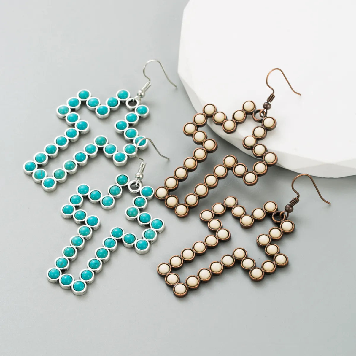 Mythic gleam earrings -Fashion Cross Alloy Inlay Turquoise Women's Drop Earrings 1 Pair