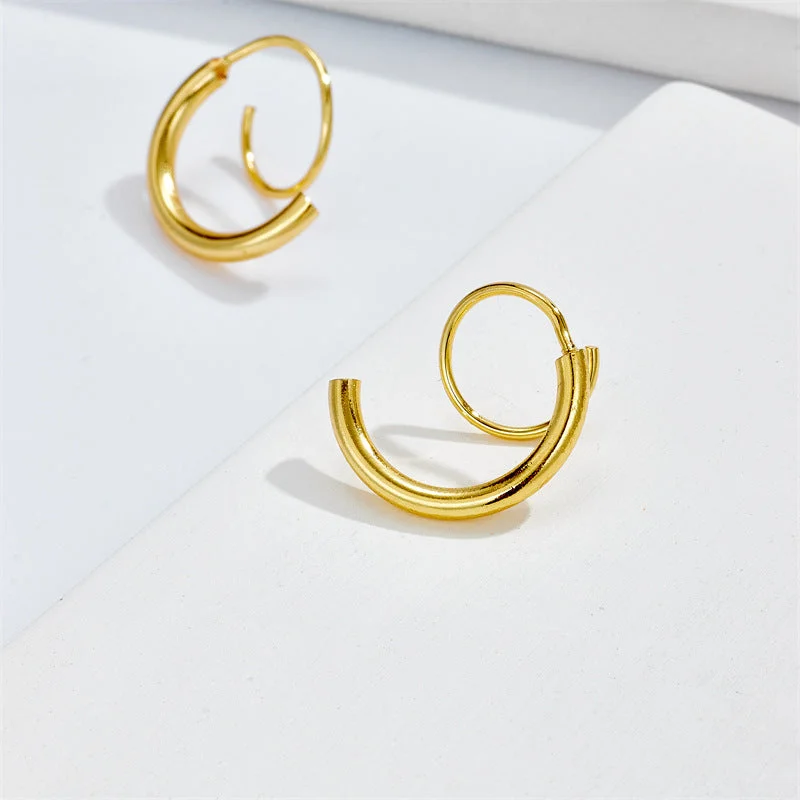 Might gleam earrings -New Simple Spiral Double Circle Personality Earrings Brass Plating 14K Real Gold Fashion Wrap Earrings