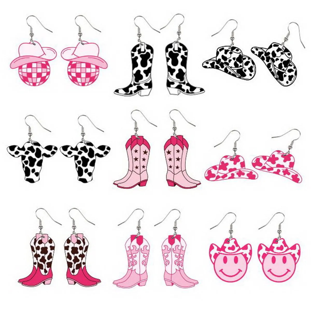 Calm gleam earrings -1 Pair Retro Cool Style Cow Pattern Boots Wood Drop Earrings