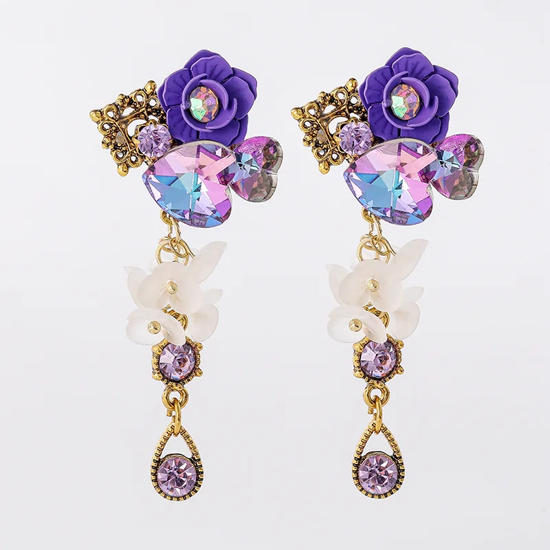 Amethyst purple earrings -1 Pair Ig Style Elegant Shiny Water Droplets Inlay Alloy Artificial Crystal Drop Earrings