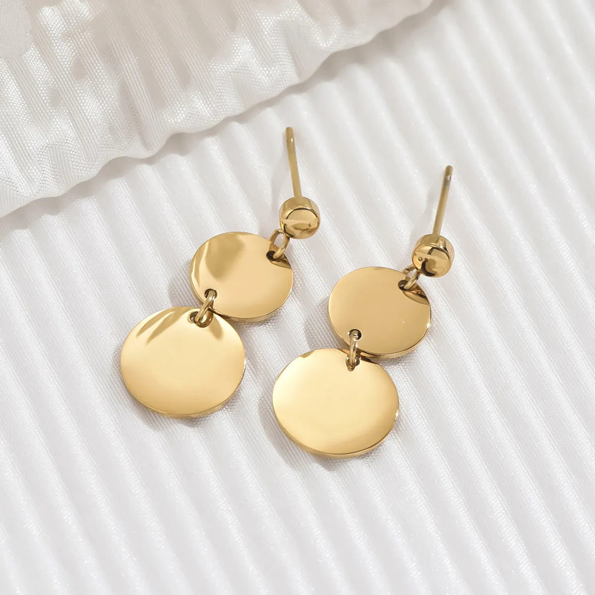 Moon shine earrings -1 Pair Basic Simple Style Round Polishing Plating Stainless Steel 14k Gold Plated Drop Earrings