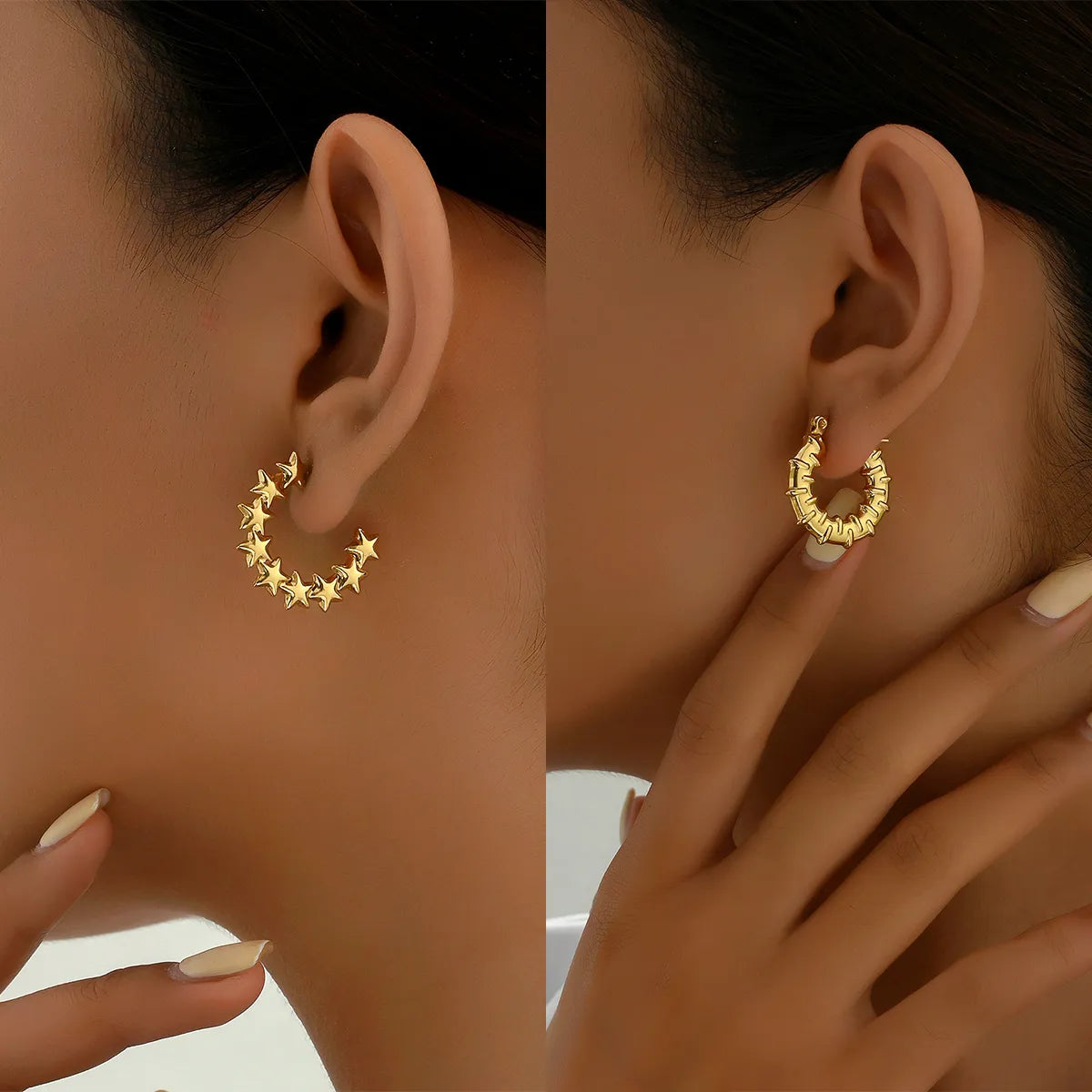 Drive glow earrings -1 Pair Ig Style Basic Commute Geometric Star Plating Stainless Steel 18k Gold Plated Earrings